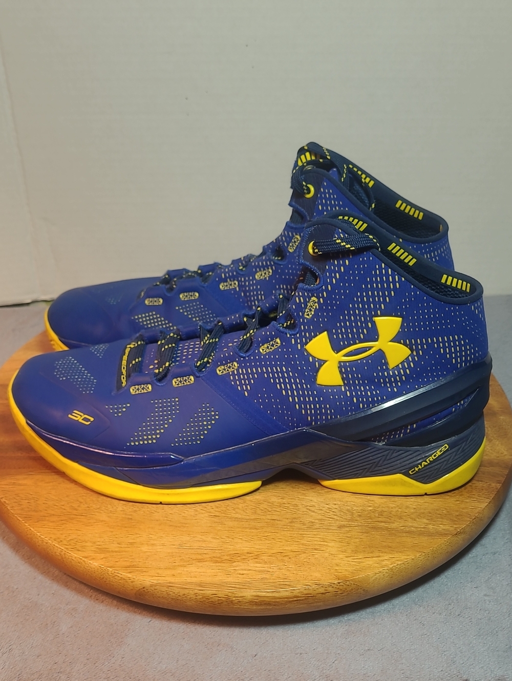 Under Armour Curry Dub Nation Royal Blue and Yellow High-Top Basketball Sneakers
